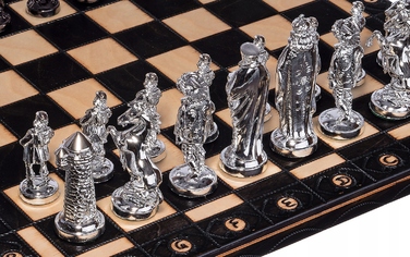 Великі дерев'яні середньовічні шахи, сріблясто-чорні, Chesscheck