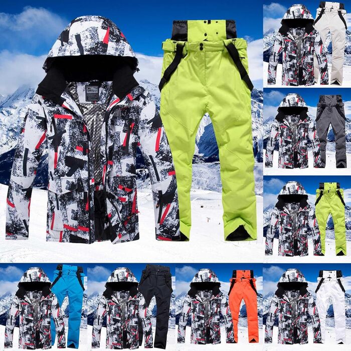 Зимовий костюм для лижного спорту 2 частини (куртка з капюшоном та штани) для чоловіків, водонепроникний, вітронепроникний, теплий, колір зелений