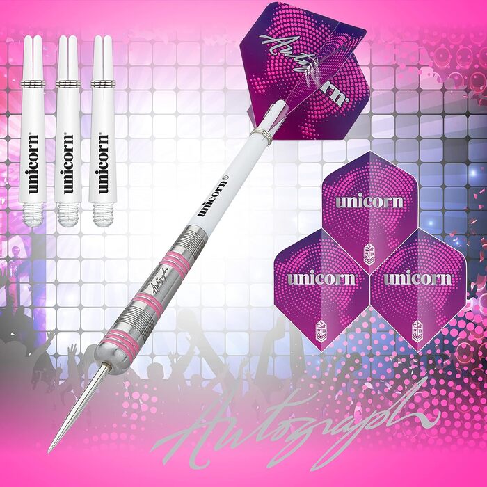 Дартс-набір Unicorn із сталевим наконечником, автограф-серія, 80% вольфрамові рожеві дротики, 19–30 г