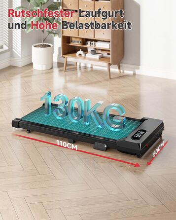 Walking Pad для дому HomeFitnessCode: електричний біговий килимок з нахилом, 1-8 км/год, чорний глянцевий