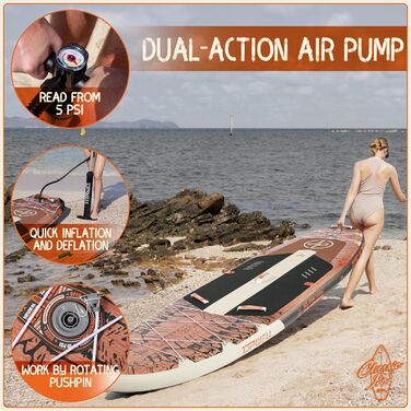 Надувний SUP Борд UPWELL Premium Stand Up Paddling Board з комплектом: сидіння, кріплення для камери, весло та аксесуари. Макс. вага 204 кг (2 особи), розмір 350x89x15 см, Jurassic