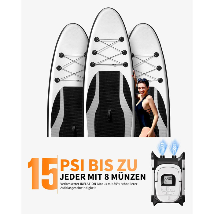Насос для SUP-дошки GICLE 22PSI, електричний, портативний, для надувних SUP, човнів, водних видів спорту, білий/чорний