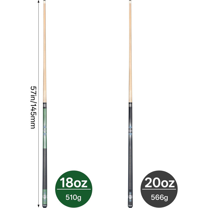 Набір кийків для більярду Kmise Pool-Stick-Set, 12,7 - 147,3 см, канадський клен, професійний, для дорослих, 3 шт. (зелений, червоний, чорний)