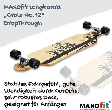 Лонгборд MAXOfit у різних дизайнах, з якісною декою з клена/бамбука для початківців та досвідчених Crow