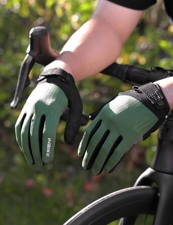 Велосипедні рукавички INBIKE для чоловіків, 2 пальці, сенсорний екран, ударостійкі, дихаючі, IHC406 (зелені, S)