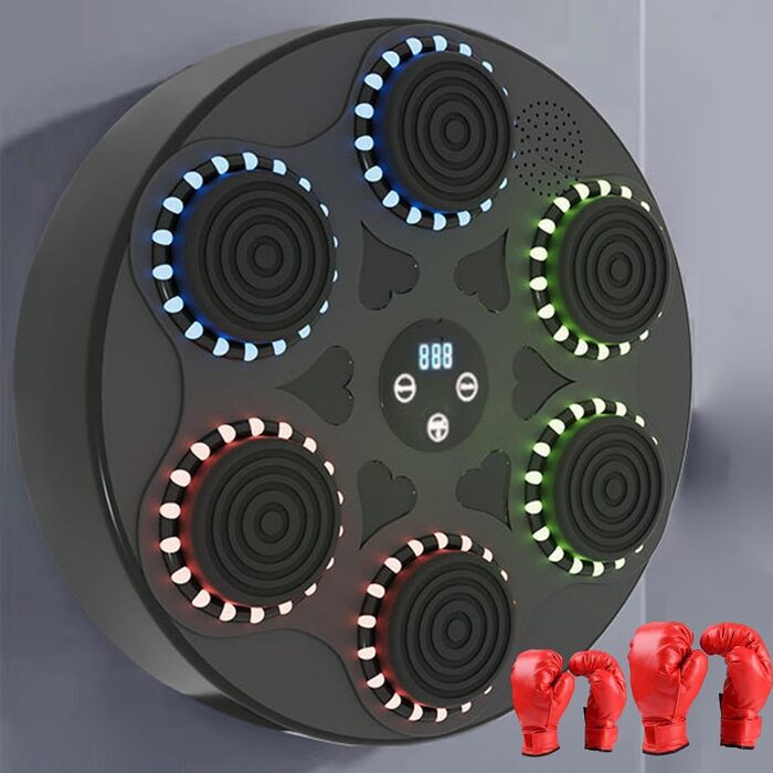 Електронна музична боксерська машина kowaku для дорослих і дітей з LED-підсвіткою, Bluetooth, 9 режимами швидкості, боксерськими рукавичками, для настінного монтажу