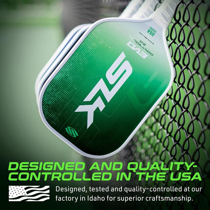 Пле́йбол (піклбол) ракетка SLK Evo Hybrid: гібридне волокно, поверхня C6, Polymer Rev-Core Power, зелений, XL (2024)