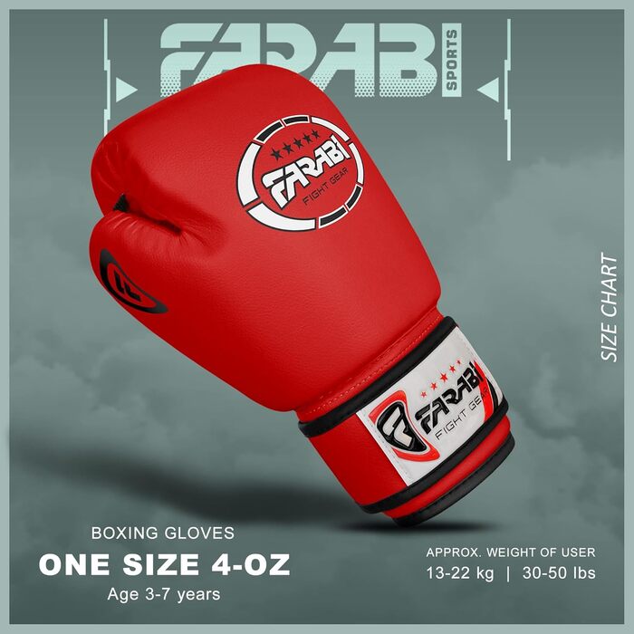 Дитячі боксерські рукавички Farabi 4 oz для боксу, ММА, муай-тай, кікбоксингу, спарингу, тренувань. Розмір 4 oz, червоні. Для дітей 5-10 років