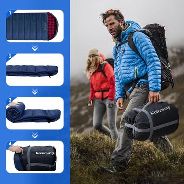 Спальний мішок Outdoor Flanell Warmer для кемпінгу: бавовняний, теплий, для 3-4 сезонів, до -1°C, XXL, 230x90 см (Navy-R-Zip)