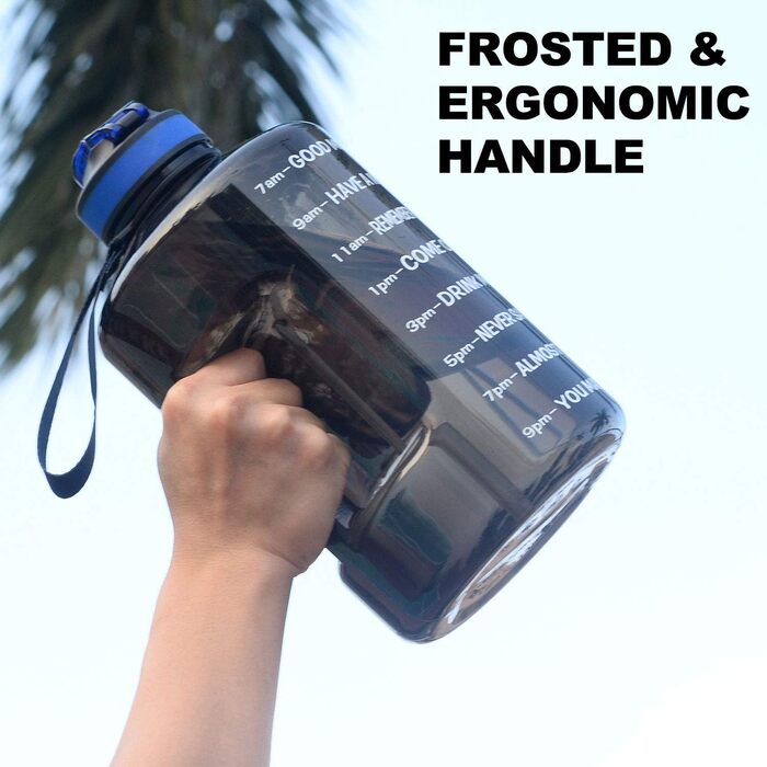 Спортивна пляшка для води 3,78 л з позначками часу та трубочкою, BPA Free, витокозахисна, чорна