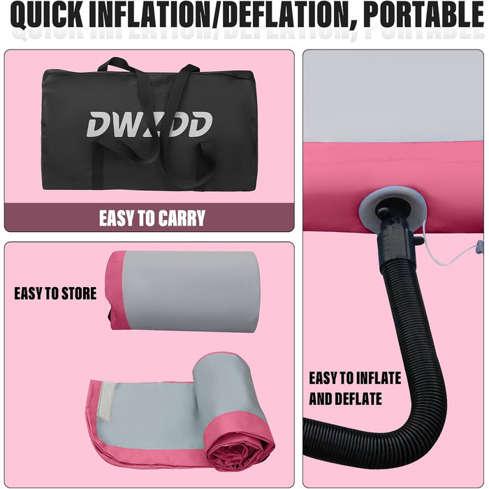 Гімнастичний надувний мат Dwzdd Air Matte Track 5 м для дітей, будинку, тренувань, чирлідингу, водонепроникний, рожевий 500×100×10 см