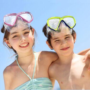 Дитячі окуляри для плавання Kinder Taucherbrille 180° Anti-Fog, жовті. Маска для снорклінгу з захистом носа та загартованим склом для хлопчиків та дівчаток 4-15 років