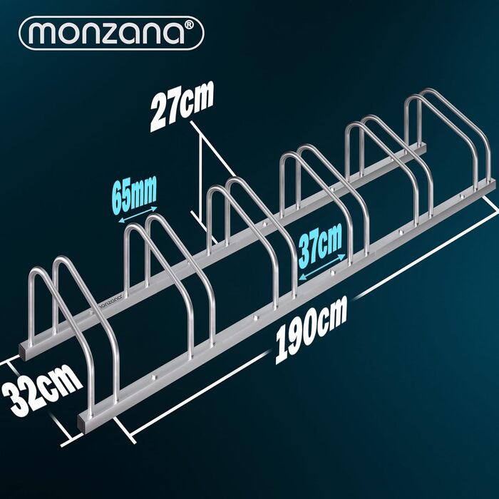 Велосипедна стійка MONZANA® для 3-6 велосипедів, нержавіюча сталь, настінна або підлогова, для шин 30-65 мм, 37 см між колесами, самофіксуючі гвинти