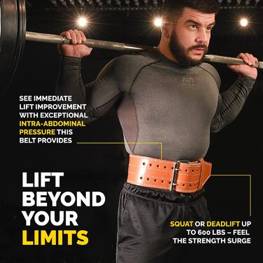 Преміальний ремінь для важкої атлетики 5 мм – 100% натуральна шкіра, для присідань, пауерліфтингу та силових тренувань, фітнес-ремні, середній розмір (об'єм талії 74-91 см), коричневий