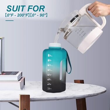 Спортивна пляшка для води GEMFUL 2.2L з ручкою та позначками часу - ідеальна для фітнесу та повсякденного використання (зелений/чорний)