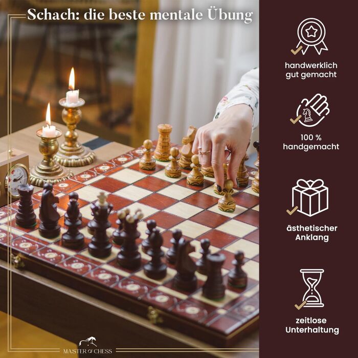 Ексклюзивний дерев'яний шаховий набір AMBASSADOR DE LUXE CHERRY 54 см, ручна робота, преміум-якість, класична гра