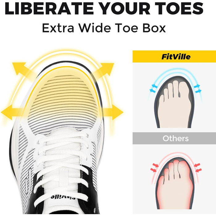 Тенісні кросівки FitVille для чоловіків (X-широкі) - спортивне взуття, зал, бадмінтон, фітнес, білий/чорний