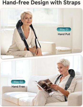 Масажер для шиї та спини Snailax Shiatsu бездротовий з підігрівом, 4D ролики, акумуляторний, USB-C, чорний