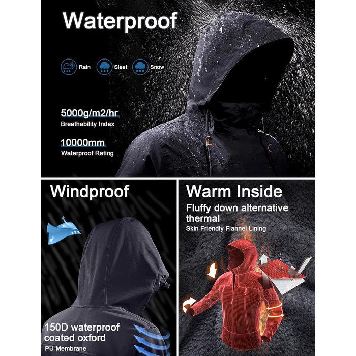 Чоловіча зимова куртка GEMYSE для катання на лижах, тепла, вітронепроникна, водонепроникна, дихаюча, з багатьма кишенями, з капюшоном, білий, розмір L