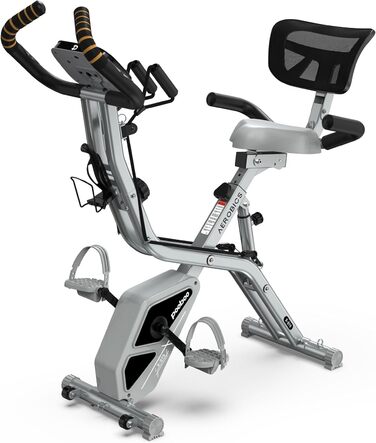 Pooboo Складний велотренажер X-Bike з магнітним опором, датчиком пульсу, тримачем для пляшки, ременями та підтримкою спини для домашнього фітнесу