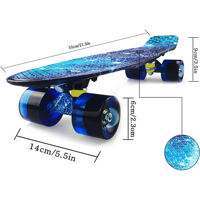 Скейтборд Mini Cruiser 22 дюйми з LED-колесами для дорослих та дітей - ідеальний подарунок