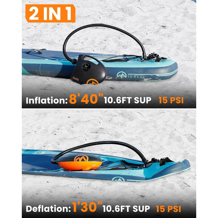 Насос OutdoorMaster Shark 2S для SUP: електричний, 88,8Wh, акумулятор, 20PSI, 8 насадок