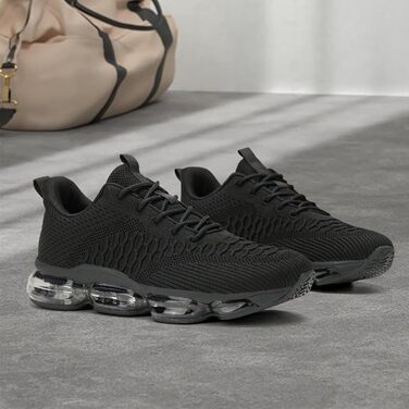 Чоловічі бігові кросівки з повітряною подушкою, дихаючі, для тенісу, модні, з антиковзаючою підошвою, для тренувань, відпочинку, спорту, фітнесу, подорожей, комфортні, чорні, 42 EU