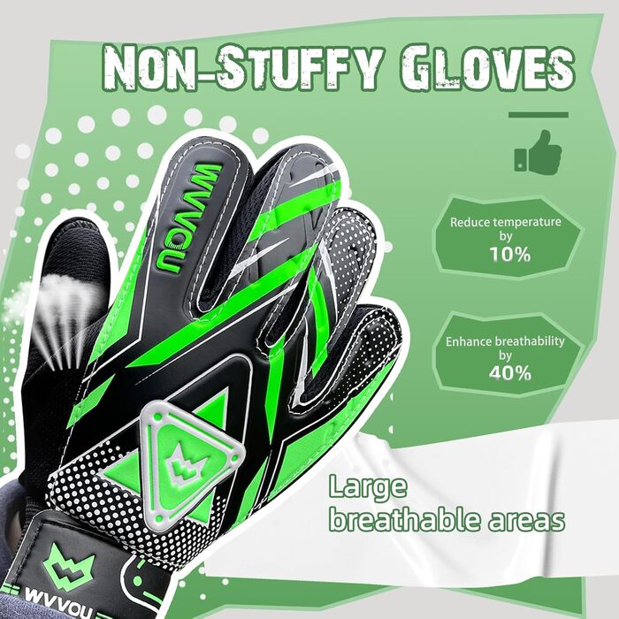 Воротарські рукавички WVVOU для дітей та підлітків, футбольні, з подвійним захистом, зручні, зелені