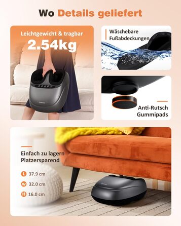 Масажер для ніг KNQZE Shiatsu з підігрівом, для фасціїту та зняття болю (сірий)