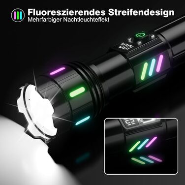 Ліхтарик тактичний Shadowhawk LED 500000 люмен, USB-C/A, 12 год, IP67, Zoom, LCD-дисплей, 5 режимів, чорний