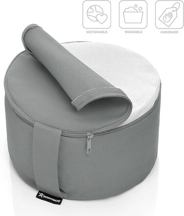 Подушка для йоги та медитації BODYMATE кругла 31 см, сіро-блакитна, з гречаним лушпинням, бавовняний чохол