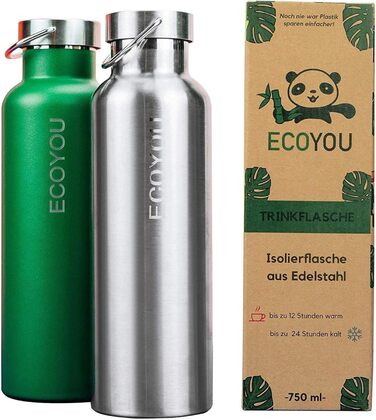 Термос-бутилка EcoYou з нержавіючої сталі 750 мл, подвійні стінки, для гарячих і холодних напоїв, ізотермічна пляшка для спорту та активного відпочинку
