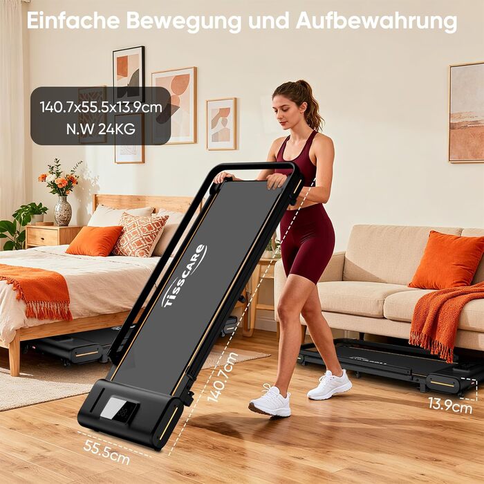Біговий доріжка TISSCARE для дому та офісу: тиха модель з регулюванням нахилу, LED-дисплеєм, вагою до 130 кг та ручкою підтримки