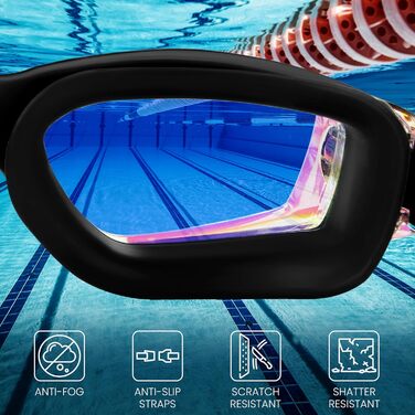 Окуляри для плавання з UV-захистом та антизапарюючим покриттям для дорослих, з чохлом. Не протікають, регульовані силіконові ремінці. Окуляри для плавання для жінок, чоловіків, підлітків