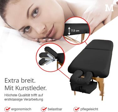 Масажний стіл MASSUNDA Mobile Comfort Deluxe, складаний, регульований по висоті, екстра широкий, з натурального дерева, з ергономічним підголівником, підлокітниками, подушкою, чохлом, кремовий
