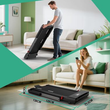 Walking Pad: Безрамковий біговий тренажер для дому з нахилом 7%, мотором 2.25HP, швидкістю 1-12 км/год, 7-шарове покриття, Bluetooth