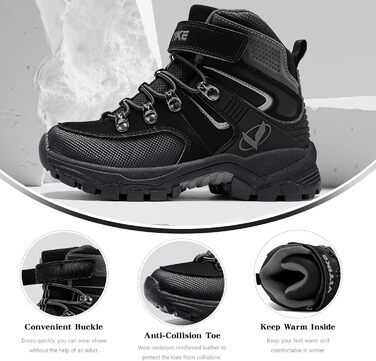 Зимові черевики для хлопчиків ASHION, 39 EU, чорні: утеплені, для трекінгу та ходьби
