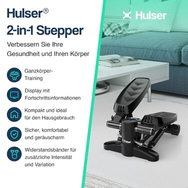 Hulser Степпер з дисплеєм та еспандерами для кардіо і силового тренування, домашній тренажер для фітнесу, фітнес-обладнання для дому