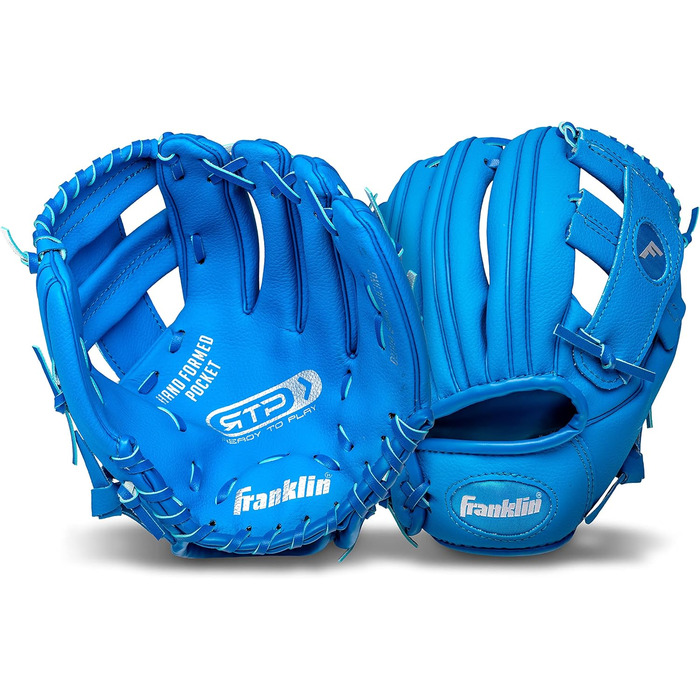 Рукавичка для бейсболу Franklin Sports RTP Kinder Teeball (24,1 см, права рука, королівський синій) + м'яч - дитячий набір для ті-болу для хлопчиків та дівчаток