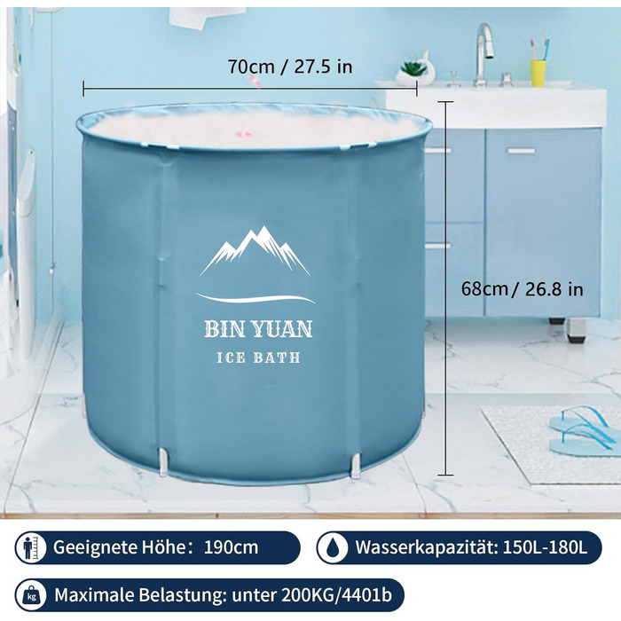 Тонна для криотерапії B&Y з кришкою для дорослих, стабільна, для спорту та відпочинку на відкритому повітрі