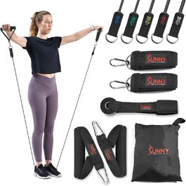 Преміум набір фітнес-резинок Sunny Health & Fitness з дверними анкерами, ручками, петлями та сумкою для зберігання — еспандери для силових тренувань, відновлення м'язів, йоги та іншого, модель 089-Combo