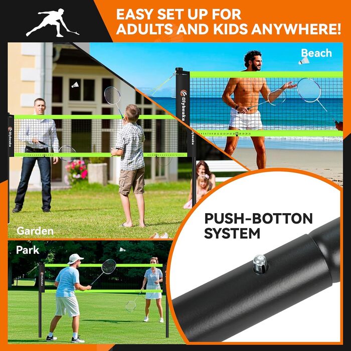 Набір для бадмінтону вуличний 3.66м Schwarz: 2 ракетки, 3 волани, сумка, сітка - для пляжу, подвір'я