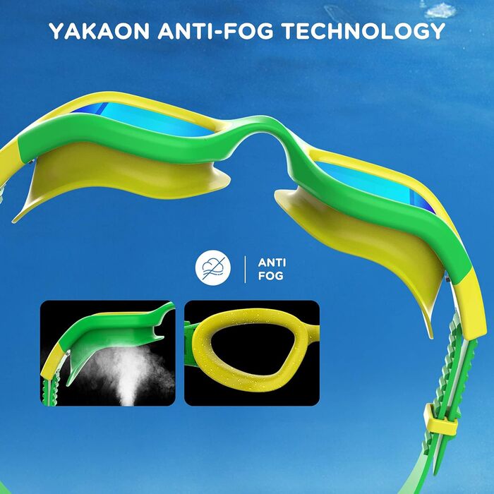 Дитячі поляризовані окуляри для плавання YAKAON A1MINI, антифог, UV-захист, комфортні, для хлопчиків і дівчаток, зелено-золоті