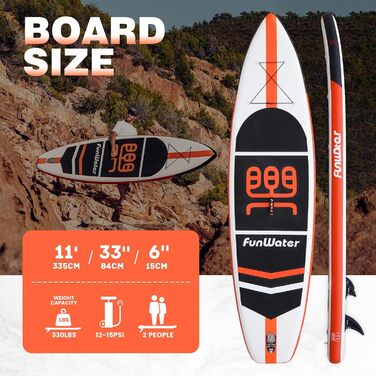 Надувна SUP-дошка FunWater CRUISE для дорослих з регульованим веслом, ручним насосом, антиковзким EVA покриттям, страховочним шнуром і сидінням