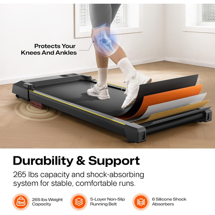 UREVO Smart Walking Pad - компактний тихий біговий столик з амортизацією, додаток для фітнесу, до 136 кг, для дому/офісу, чорний