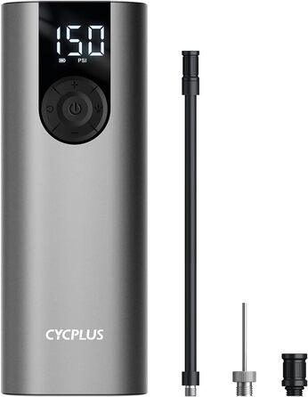 Електричний компресор CYCPLUS Max 150PSI, портативний міні насос для велосипедів, шин, з LED-ліхтарем, USB-C, акумуляторний, універсальний
