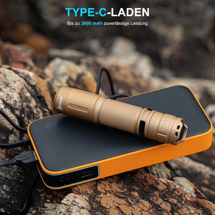 Ліхтарик WUBEN C3 LED: 1200 Люмен, USB-C, IP68, 6 режимів, тактичний, для кемпінгу, тактичний ліхтарик