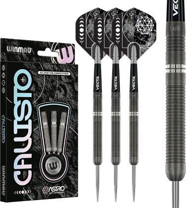 Професійний дартс-набір WINMAU Callisto 90% вольфрам, сталевий наконечник, 3 комплектації, ваги 22-26 г, з оперенням та стрижнями