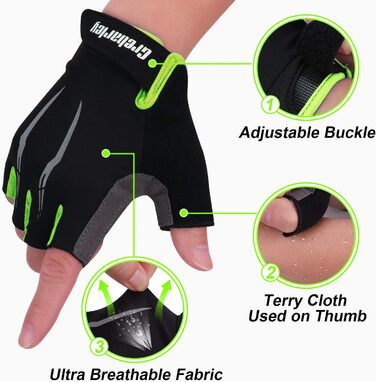 Велосипедні рукавички Grebarey для гірського велосипеда, чоловічі та жіночі, з антиковзаючою поверхнею та амортизацією, розмір S, зелені