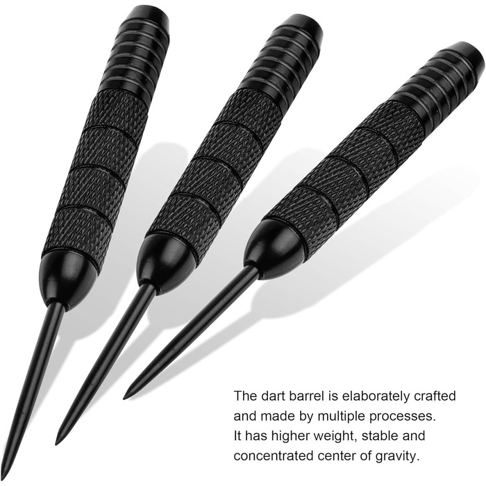 Професійні сталеві дротики CyeeLife з металевими наконечниками (12 шт.) + 24 пір'я + точилка, 22 г (Чорні)